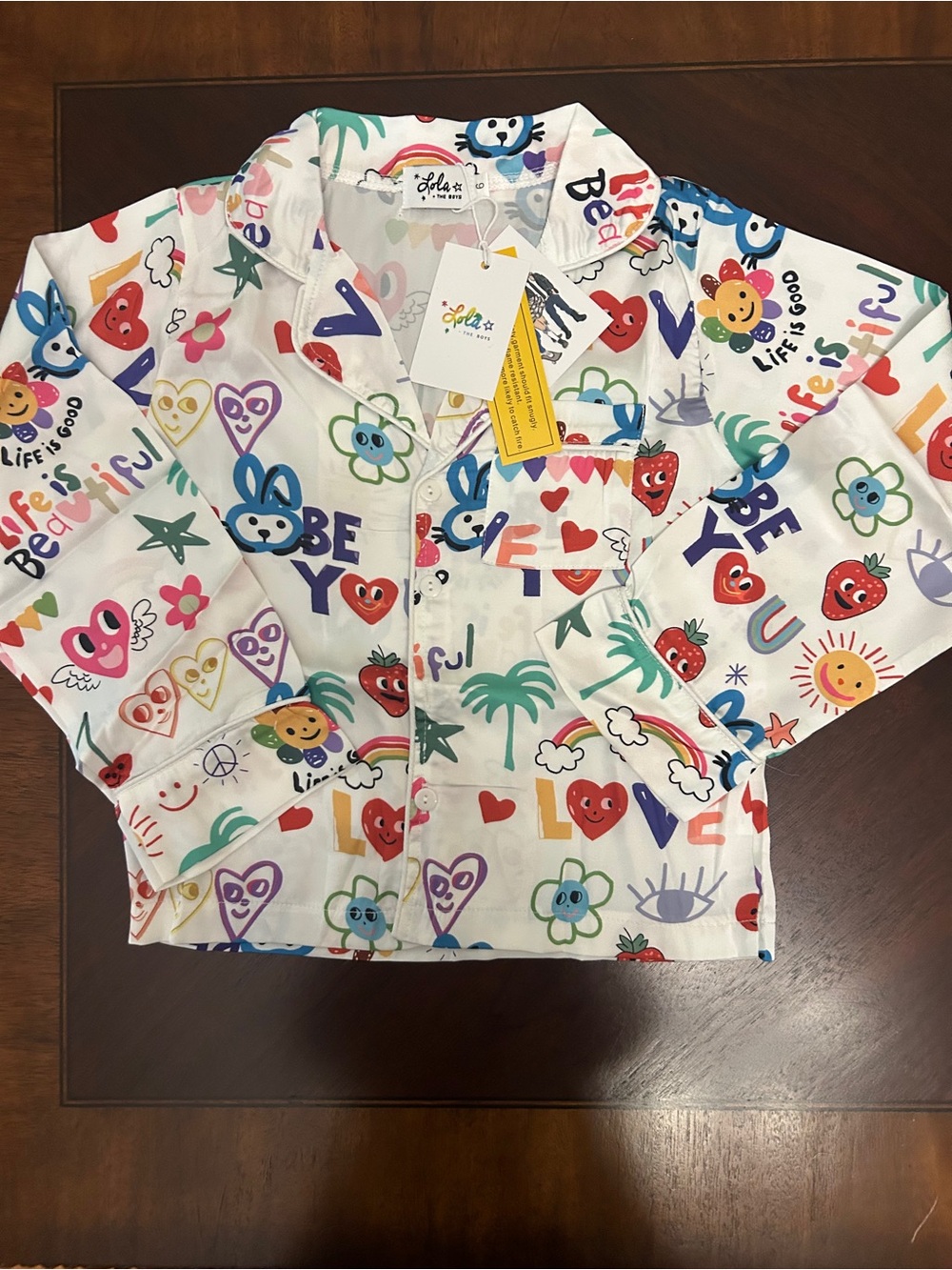 Lola + The Boys Be You Pajama Top NWT Girls Size 6 Colorful Graphic Button up